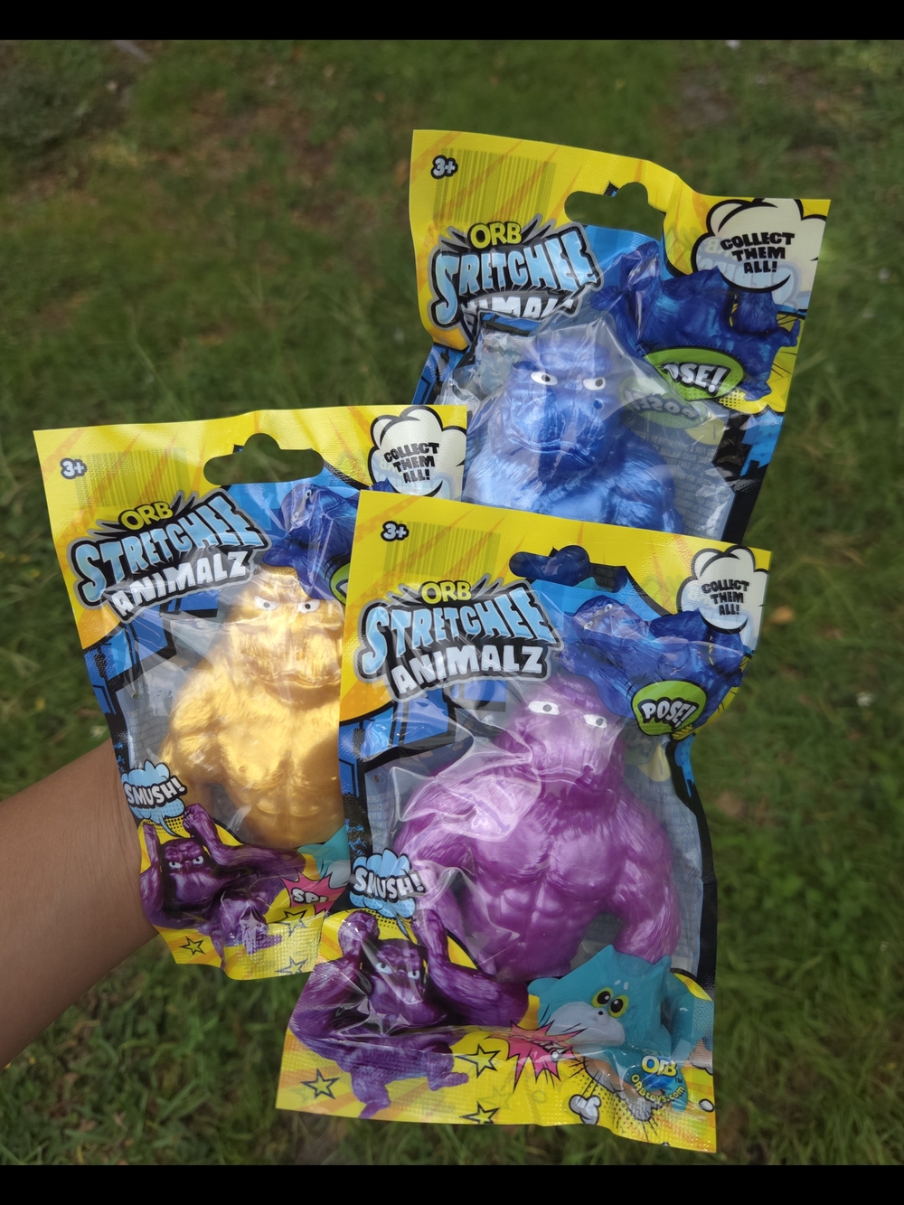 ORB stretchee animalz gold, purple & blue 3 count brand new NIB